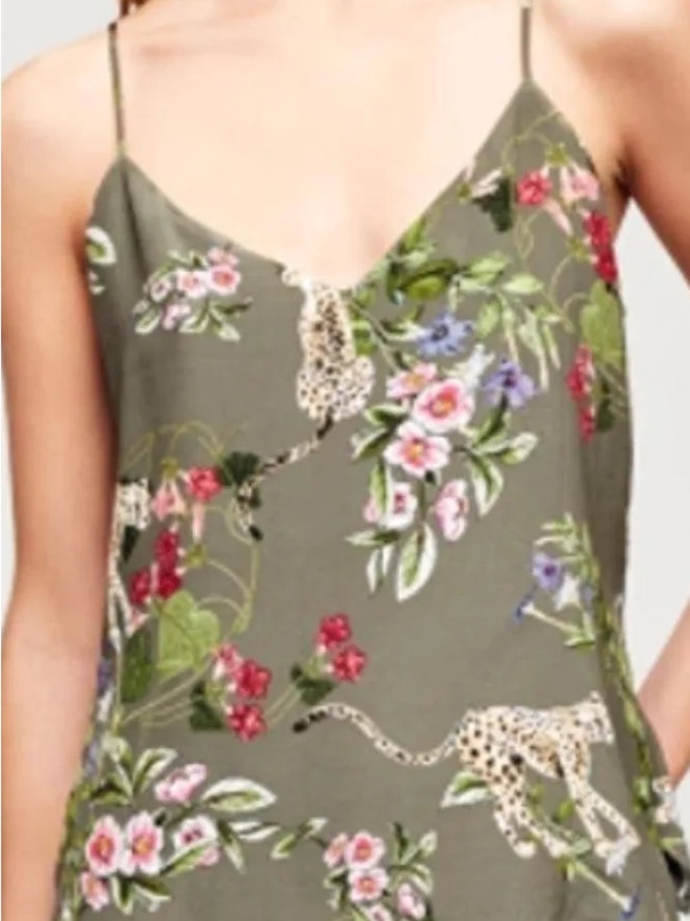 L'AGENCE Olive Floral & Leopard-Print Silk Camisole